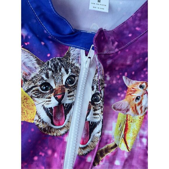 B6‎ Women's Galaxy Cat Print Playsuit Romper Shorts Blue Pink Size Medium - Picture 6 of 8